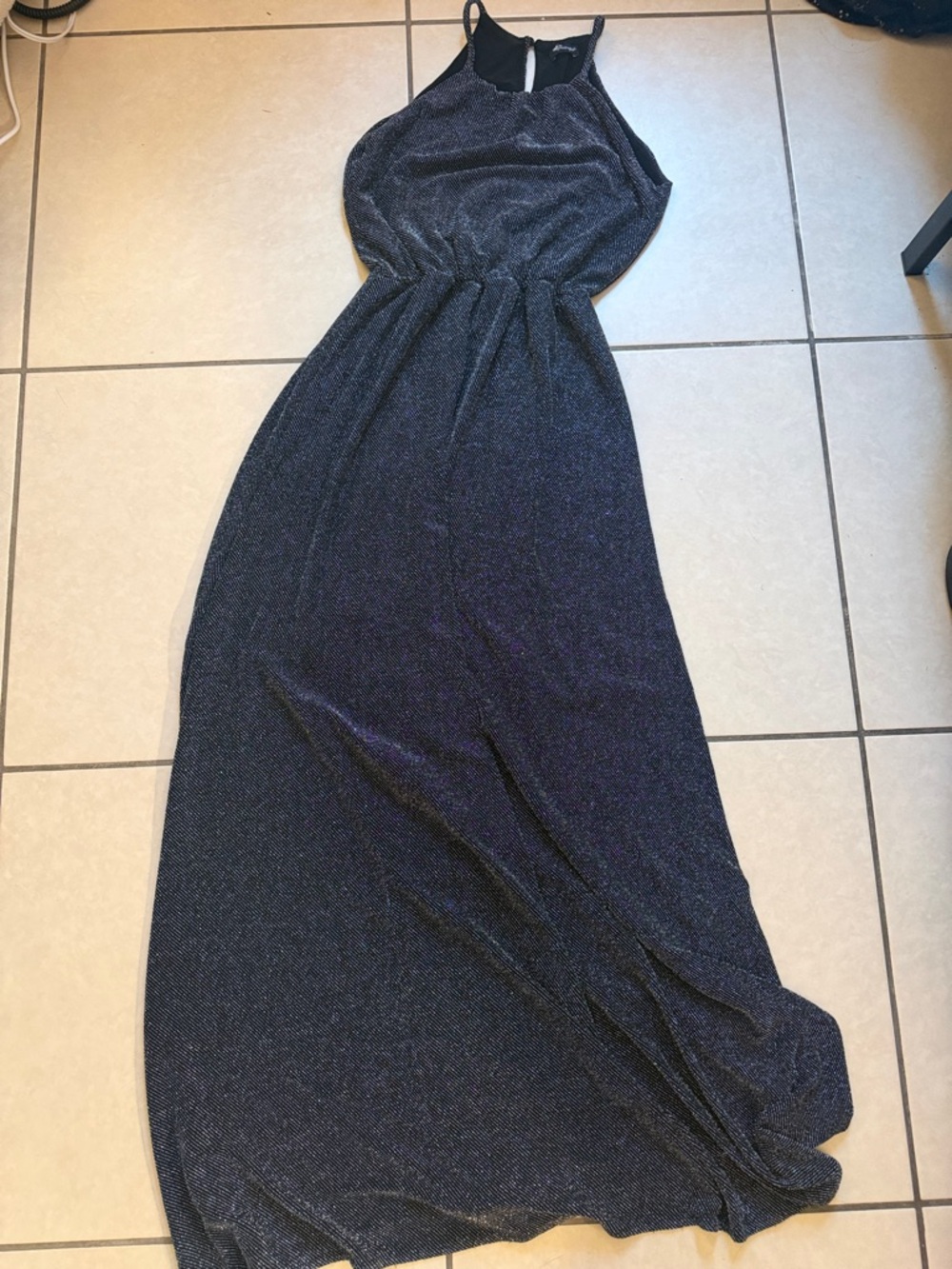 Women's Navy Shimmer Maxi Dress - Sleeveless Halter Style